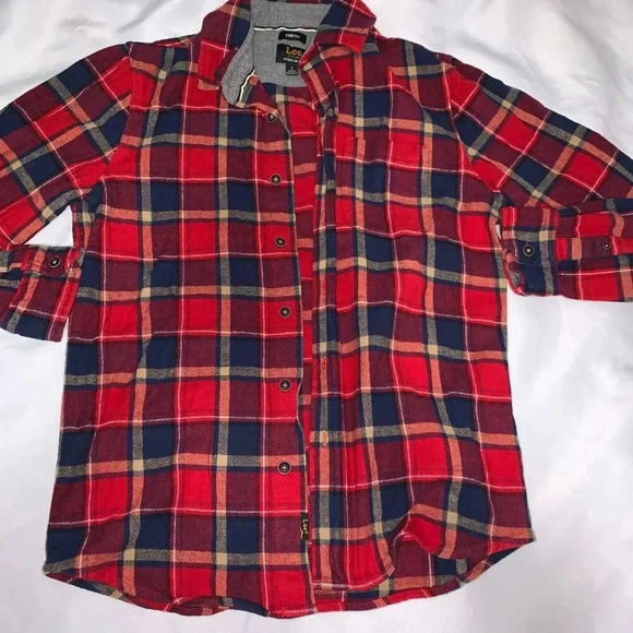 Lee Flannel Men's Shirt S Red Black Plaid Button Up Work, classic western look - Picture 2 of 8
